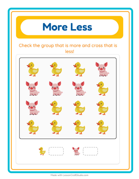 More or Fewer with Farm Animals — 3