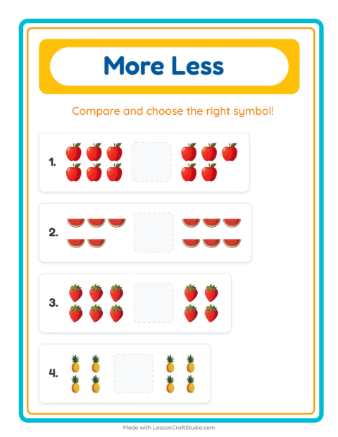 Preview of More or Fewer with Fruits