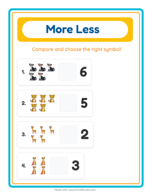 More or Fewer with Zoo Animals — 2
