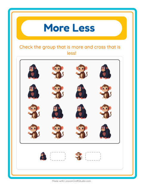 More or Fewer with Zoo Animals — 3
