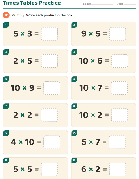 Preview of Multiplication Tables worksheet for grade 3