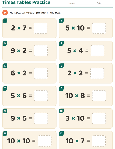 Easy Times Tables Worksheets – 2, 5 and 10 · LessonCraftStudio