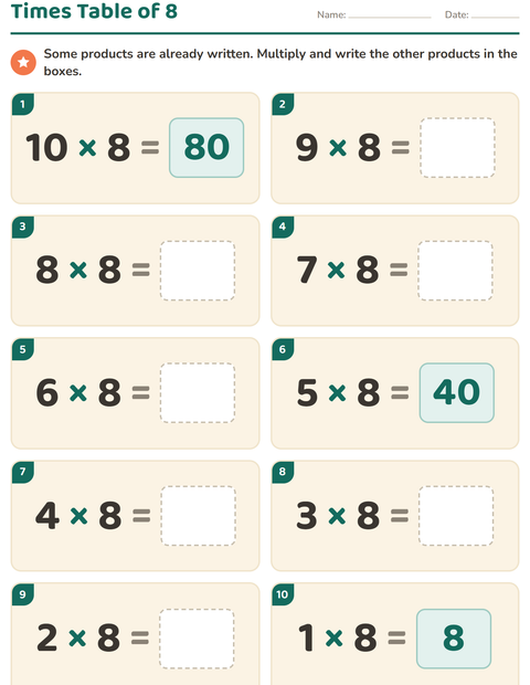 Preview of Multiplication Tables worksheet for grade 3