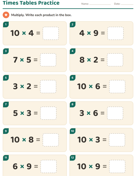 Preview of Multiplication Tables worksheet for grade 3