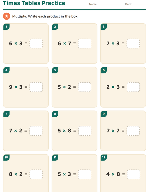 Preview of Multiplication Tables worksheet for grade 3