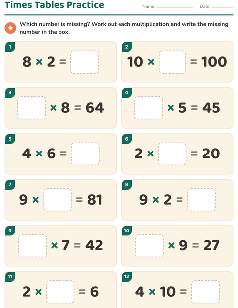 Preview of Multiplication Tables worksheet for grade 3