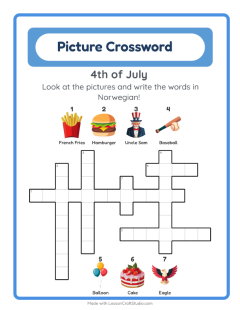 Picture crossword – Fourth of July Things