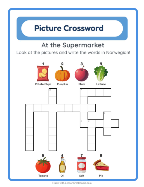 Picture crossword – Supermarket Things