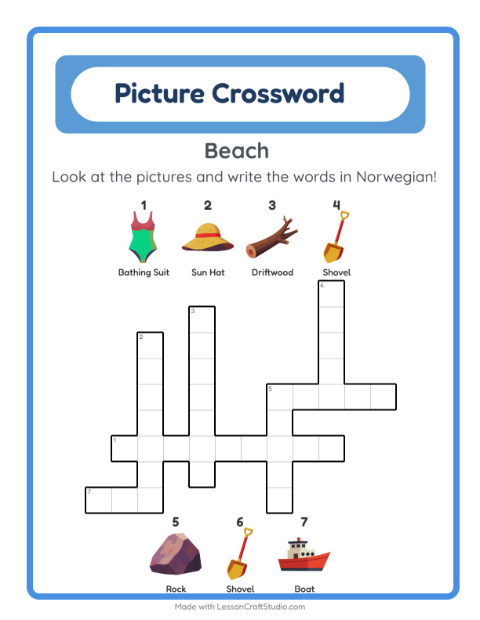 Picture crossword – Beach Things