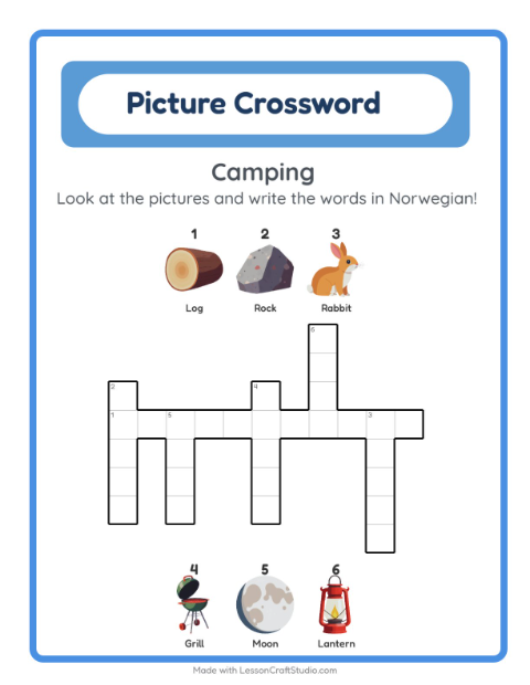 Picture crossword – Camping Gear