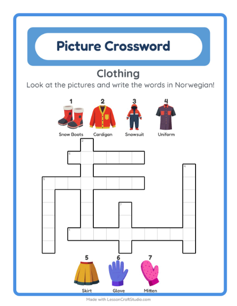 Picture crossword – Clothes