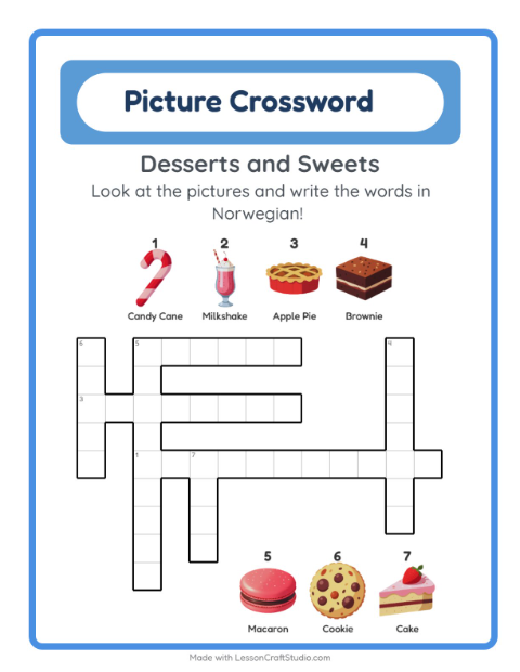 Picture crossword – Desserts and Sweets