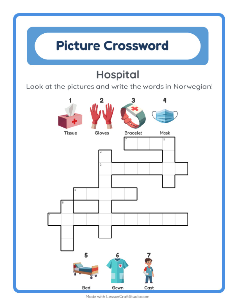 Picture crossword – Hospital Things