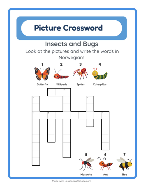 Picture crossword – Insects and Bugs