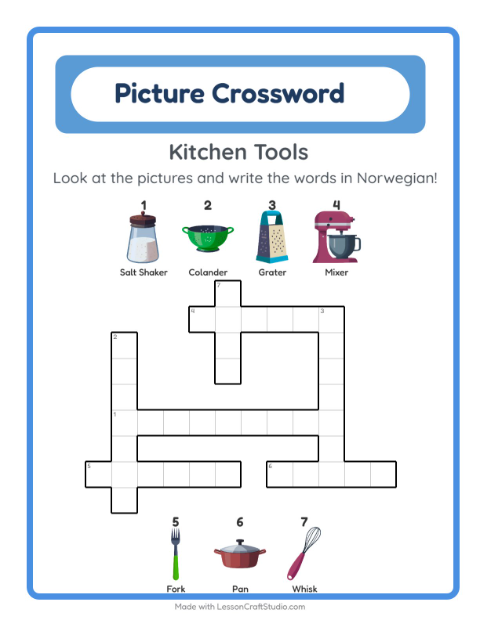 Picture crossword – Kitchen Tools