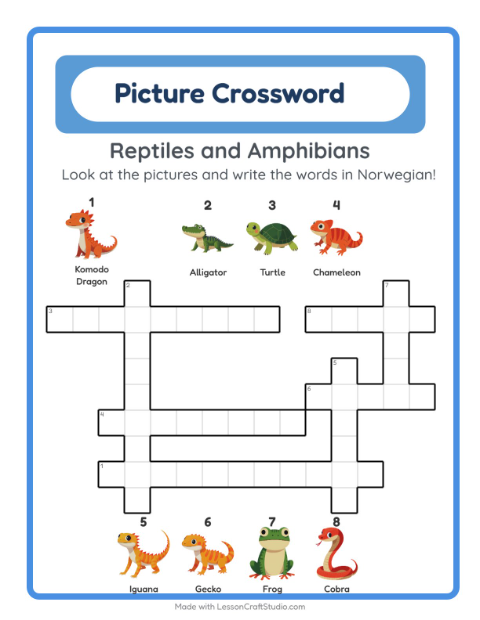 Picture crossword – Reptiles and Amphibians