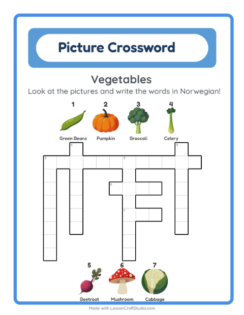 Picture crossword – Vegetables