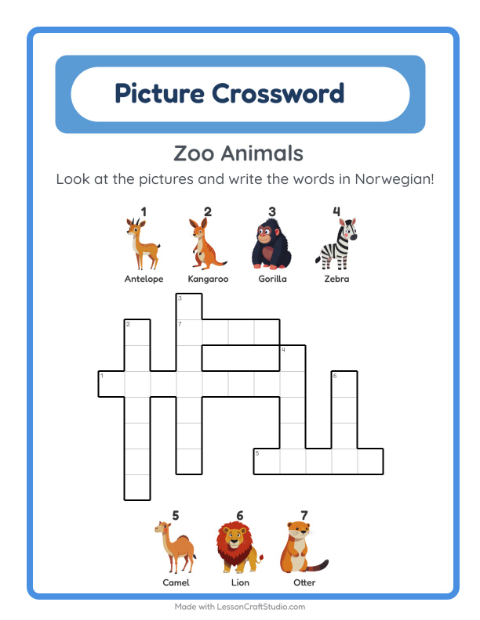 Picture crossword – Zoo Animals