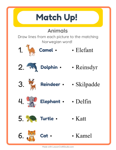 Picture-word match – Animals