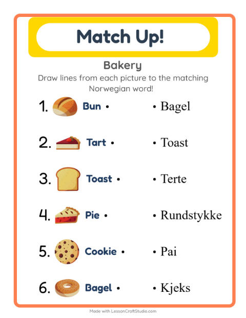 Picture-word match – Bakery Treats