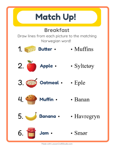 Picture-word match – Breakfast