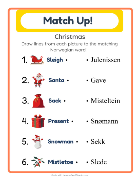 Picture-word match – Christmas