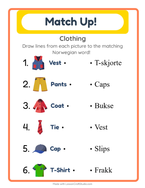 Picture-word match – Clothes