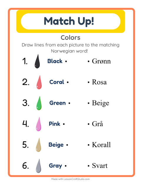 Picture-word match – Colors