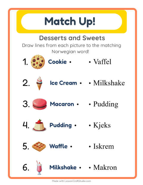 Picture-word match – Desserts and Sweets