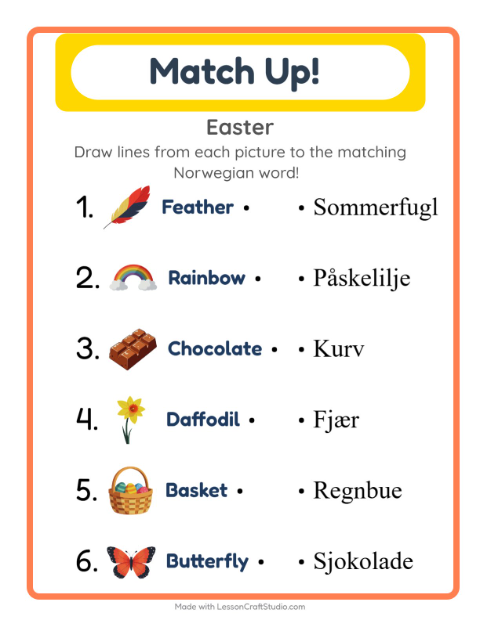 Picture-word match – Easter