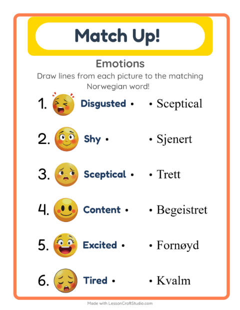 Picture-word match – Feelings