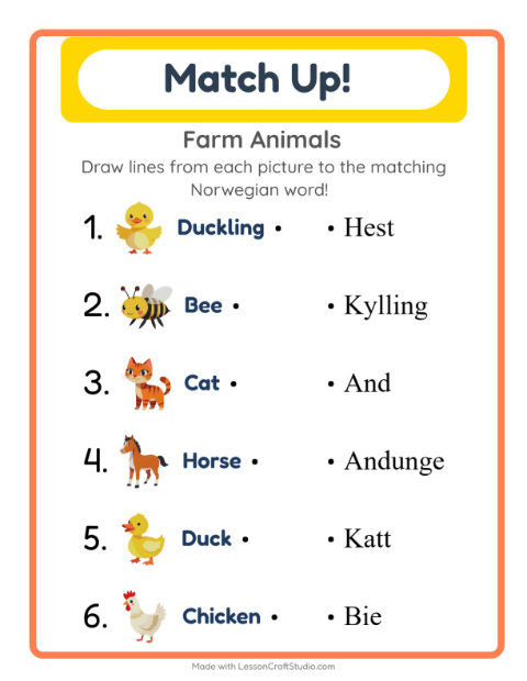 Picture-word match – Farm Animals