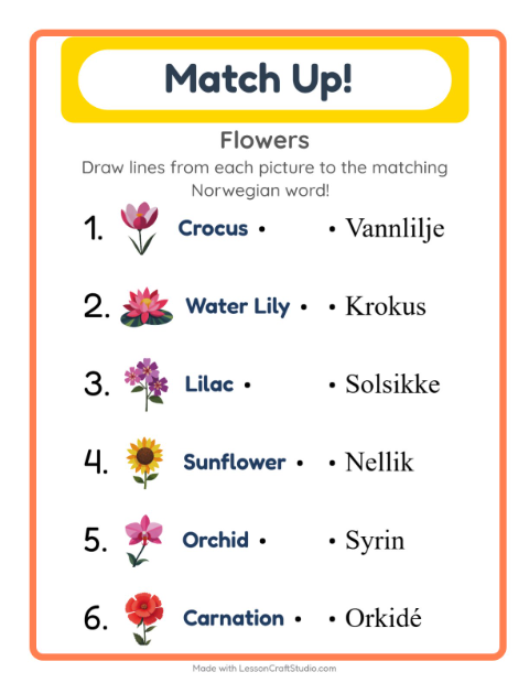 Picture-word match – Flowers