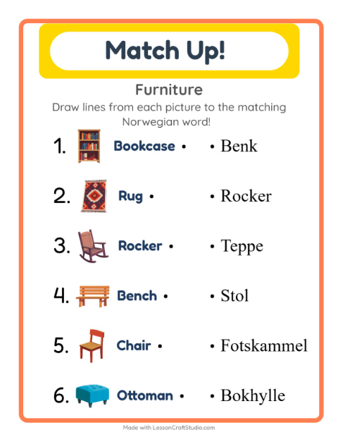 Picture-word match – Furniture
