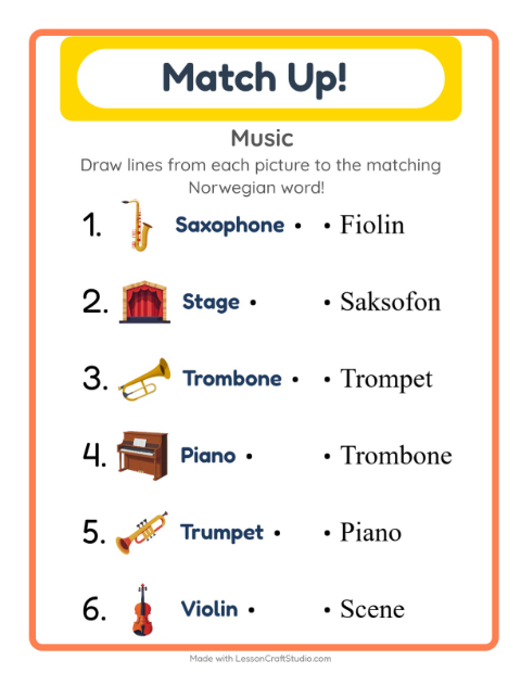 Picture-word match – Musical Instruments