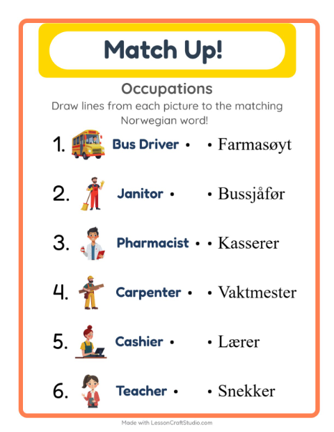 Picture-word match – Community Helpers