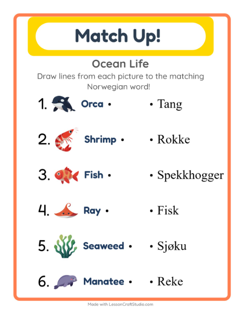 Picture-word match – Ocean Life