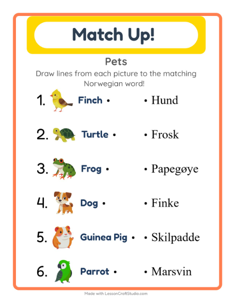 Picture-word match – Pets