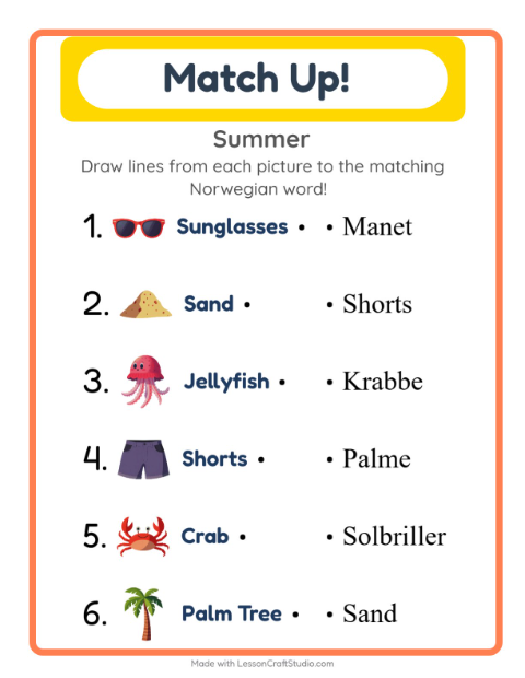 Picture-word match – Summer