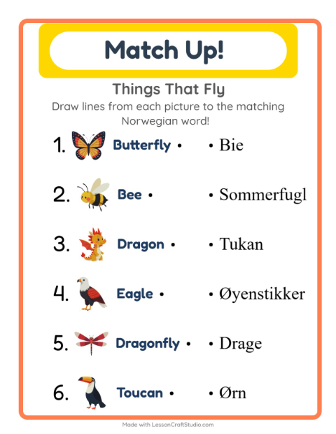 Picture-word match – Things That Fly