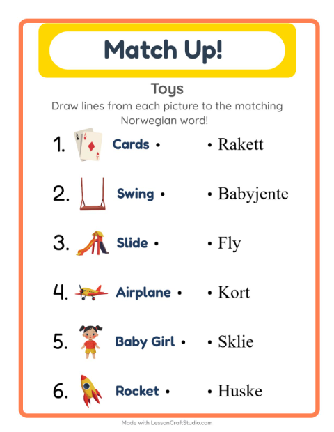 Picture-word match – Toys