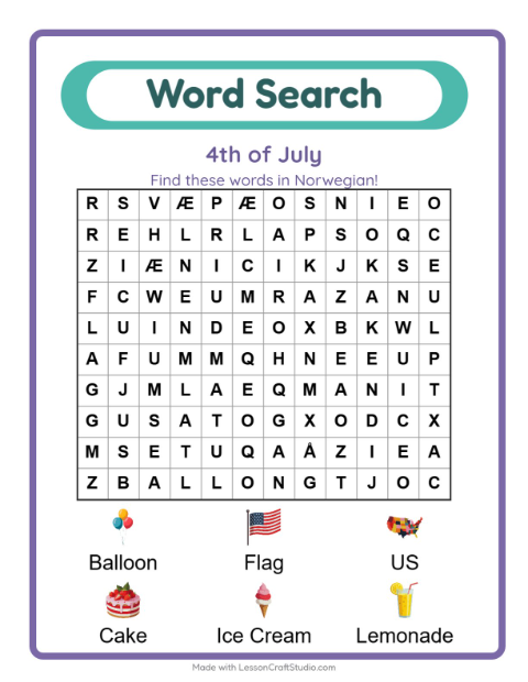 Picture word search – Fourth of July Things