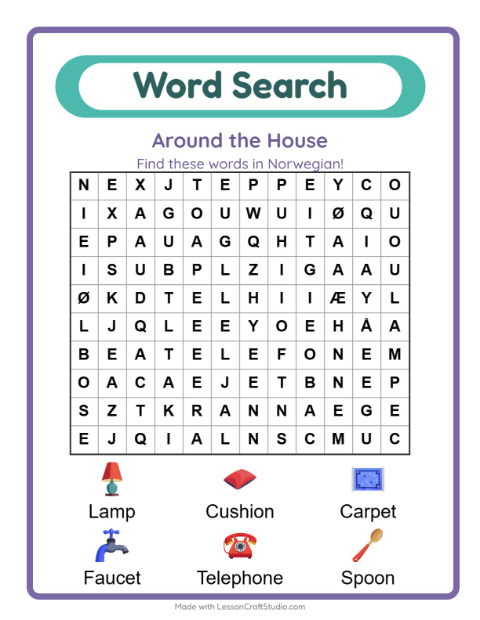 Picture word search – Household Things