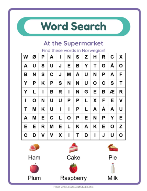 Picture word search – Supermarket Things