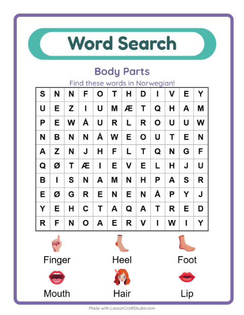 Picture word search – Body Parts
