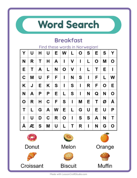 Picture word search – Breakfast