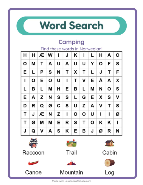 Picture word search – Camping Gear