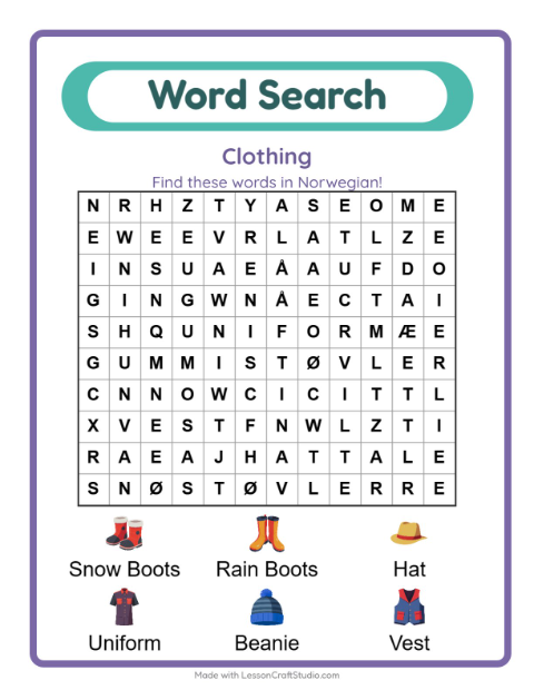 Picture word search – Clothes