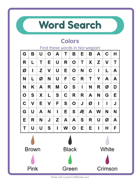 Picture word search – Colors