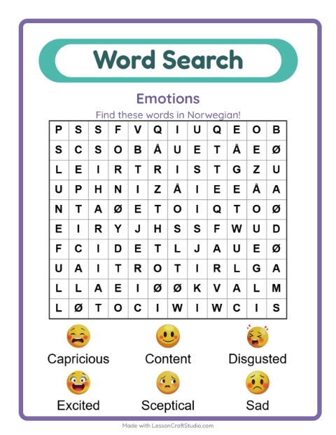Picture word search – Feelings